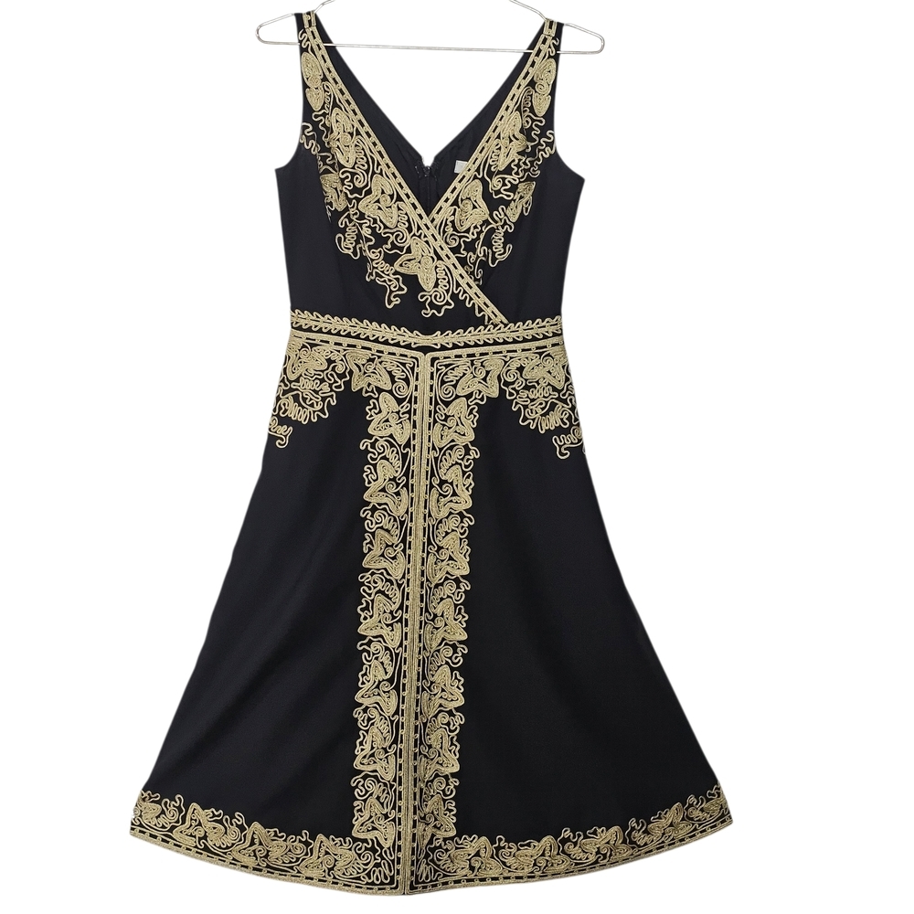 Antropology Beth Bowley Black Dress with Gold Detailing Onamentation Wool Boho - Picture 2 of 12